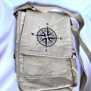 Rothco Washed Canvas Messenger Bag Compass Rose Map Organizer Shoulder 7"x12"x3"